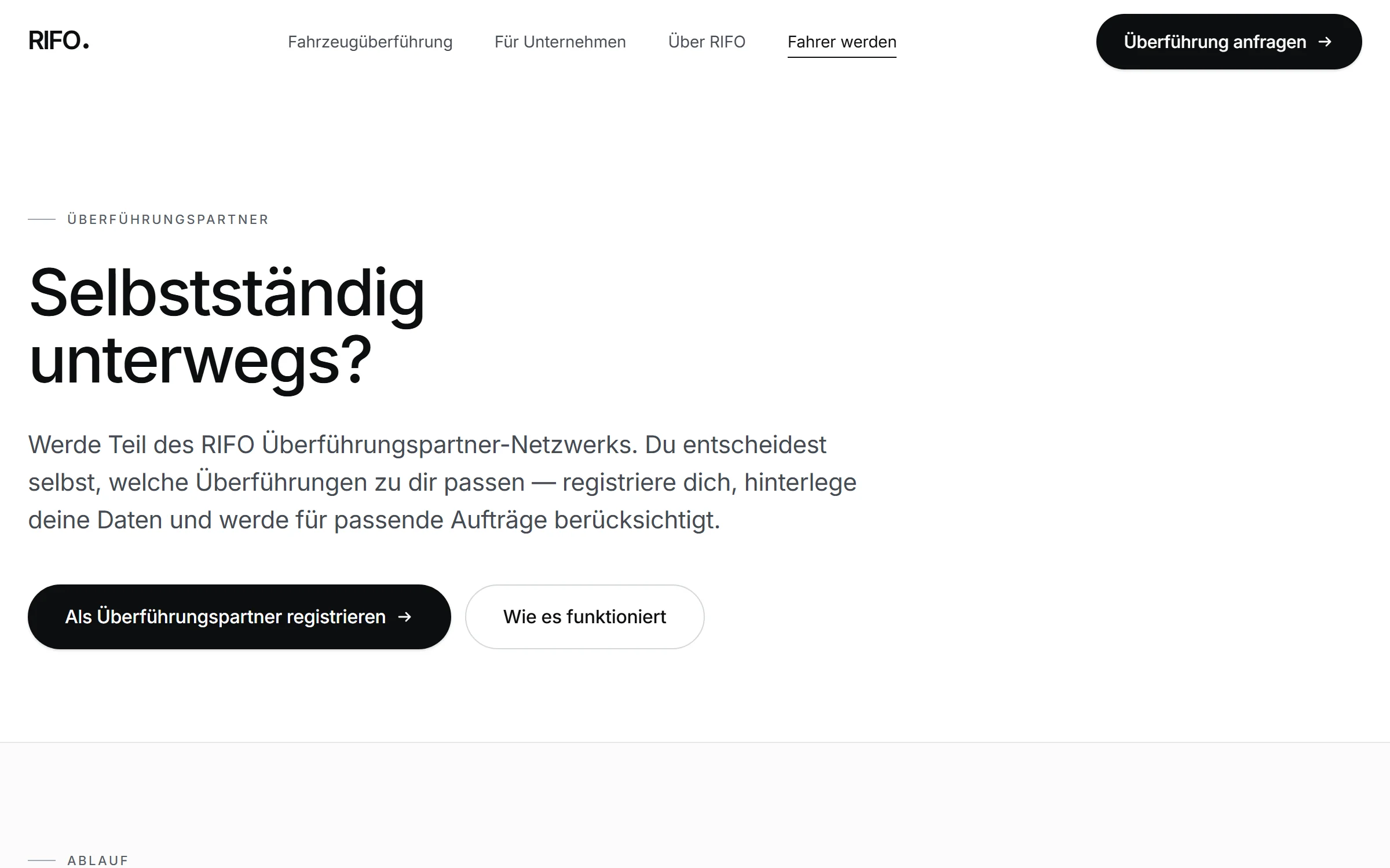 Seite für Fahrer, die dem RIFO-Netzwerk beitreten wollen.