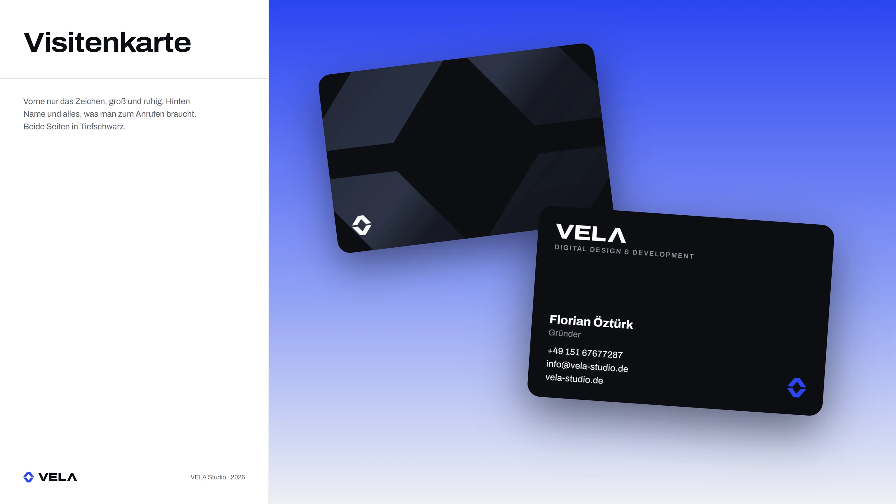 Marke VELA Studio: Visitenkarte